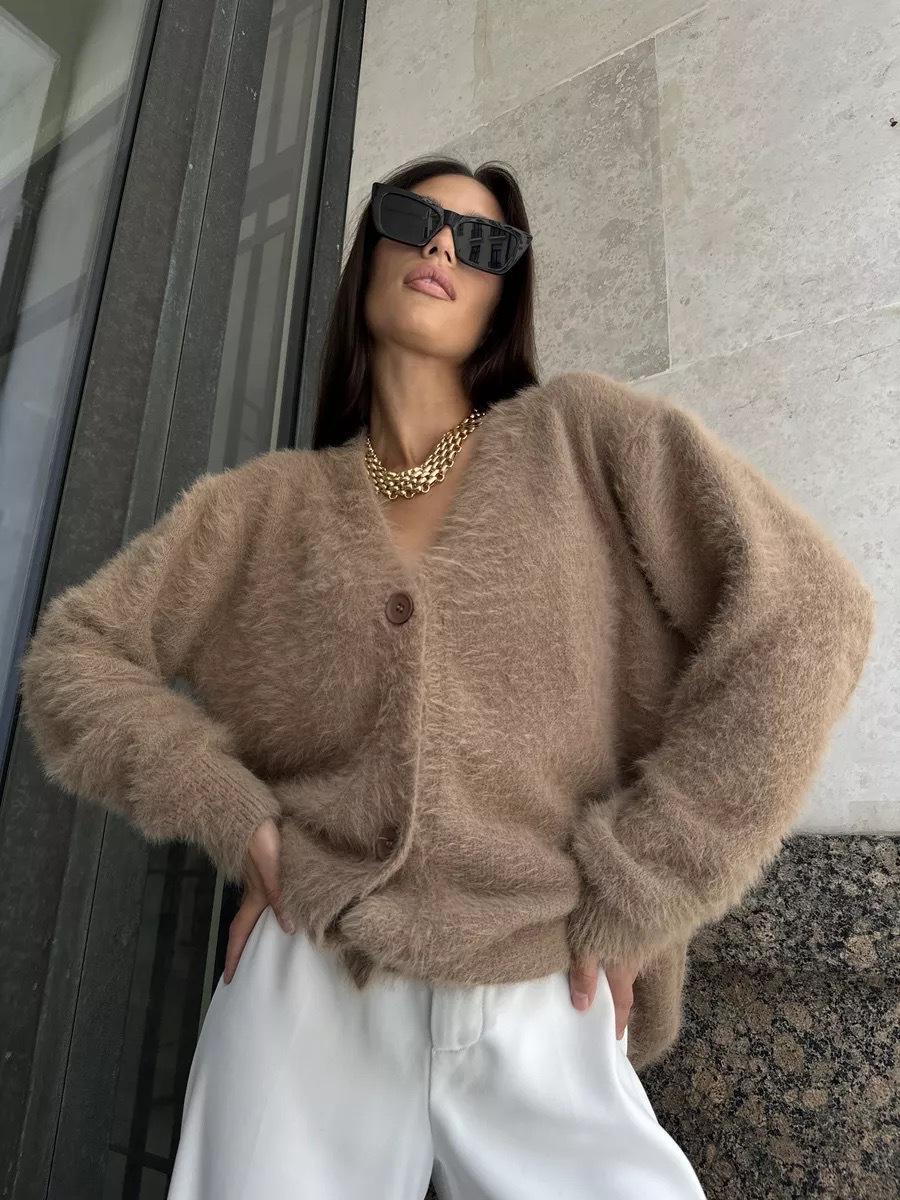 Women S Loose V Neck Knit Cardigan Casual Autumn Winter Sweater S