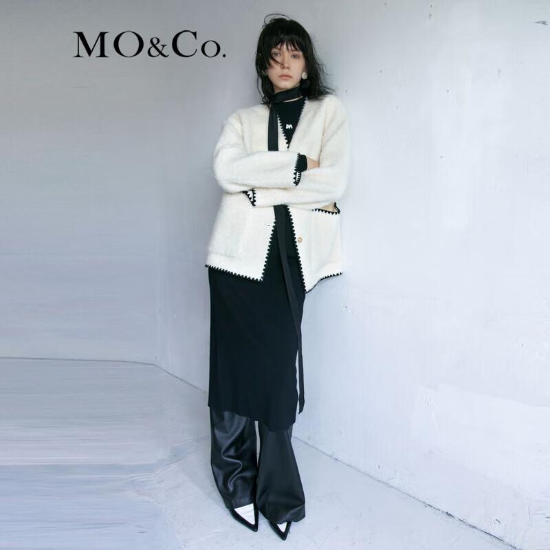 MO&Co. Women's V-Neck Contrast Wool Blend Coat