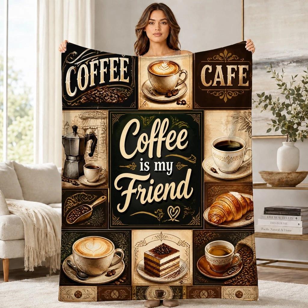 Coffee Is My Friend Coral Fleece Blanket Vintage Cafe Decor
