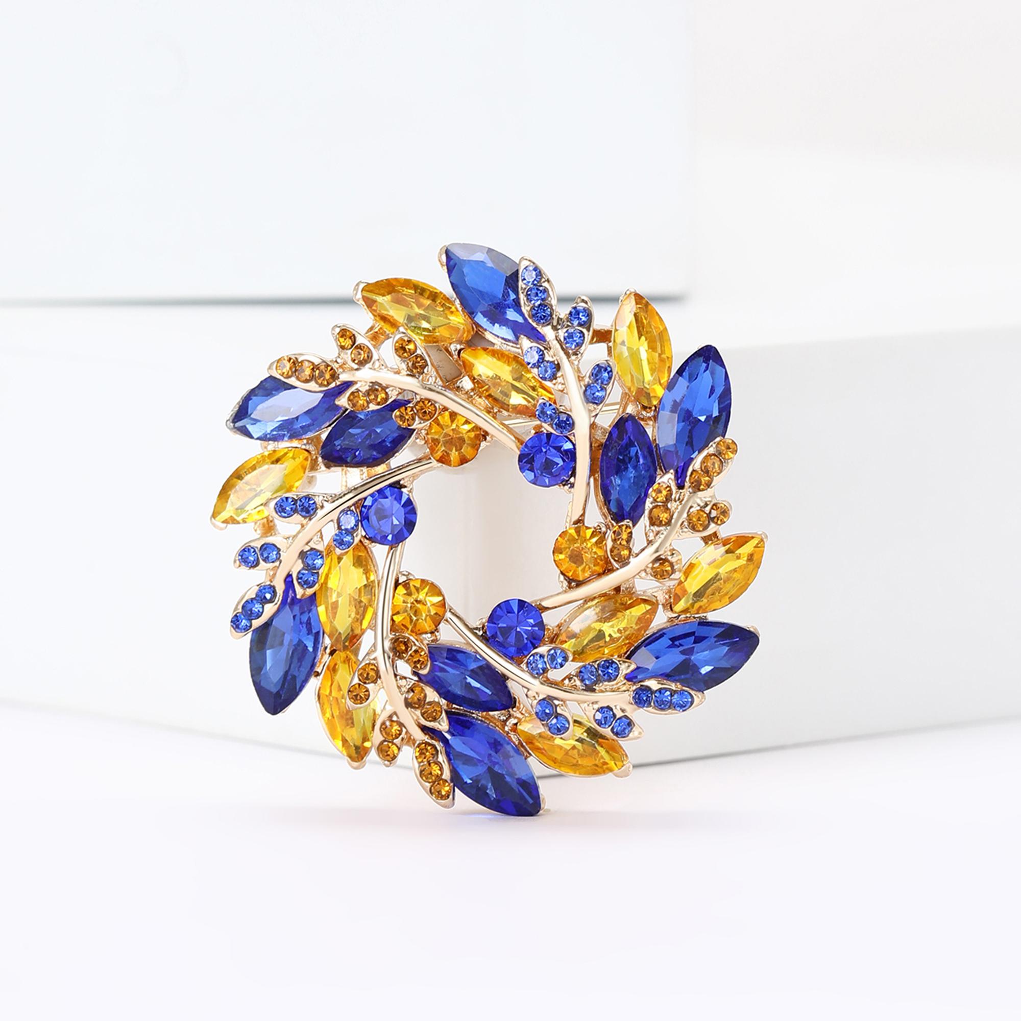 

Rhinestone Wheat Ear Wreath Brooches for Women Unisex Glass Botanical Pins Office Party Friend Gifts Jewelry Accessories