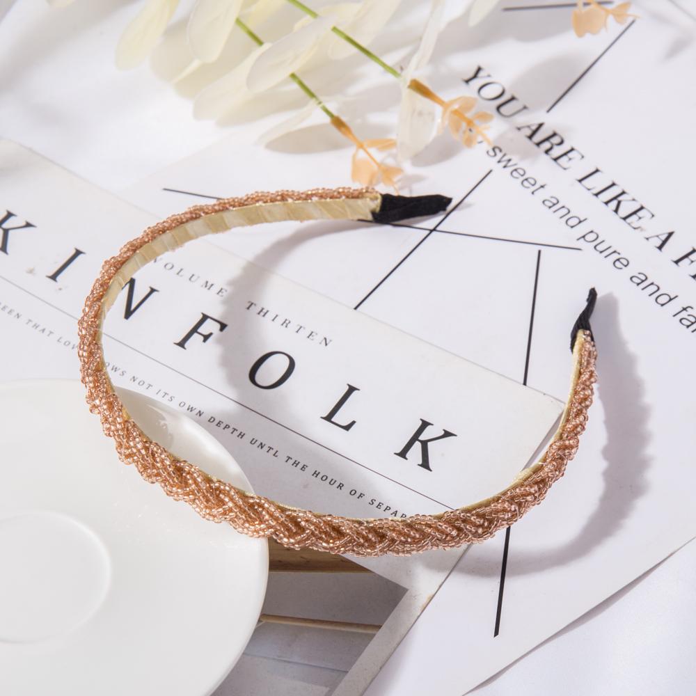Retro Handgemacht Perlen Haarband Elastisches Damen Stirnband Haarschmuck Metall Kristall Zopf Kopfbänder Mädchen Haarreifen Kopfschmuck