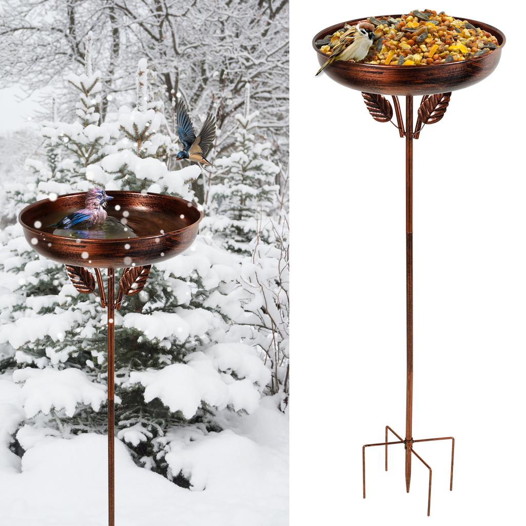 Bird Bath for Garden Metal Standing Bird Bath Feeder Bowls with 5 Prongs Stakes Easy to Install for Patio Outside Yard Decor