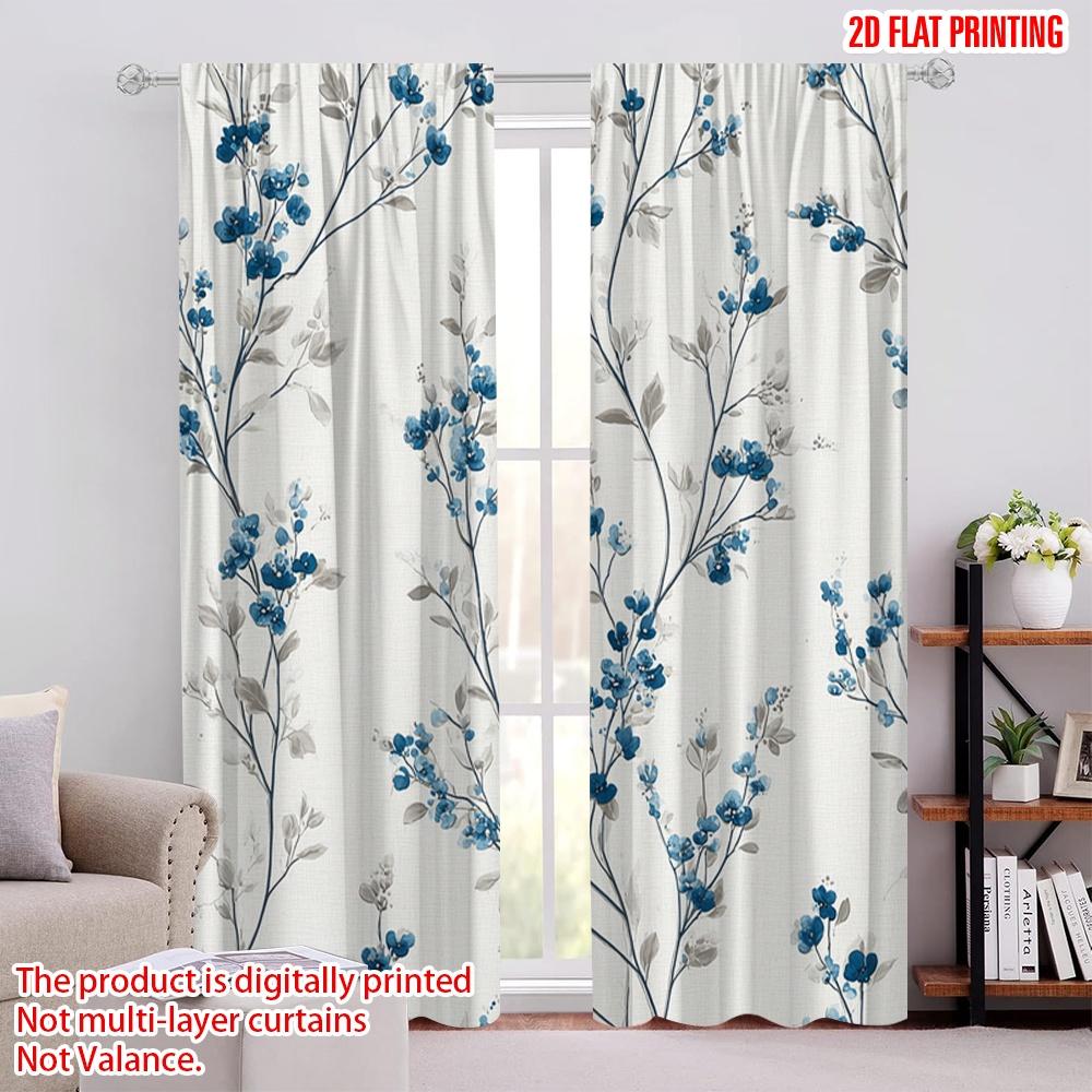 

2D flat printing 2pcs Curtains Blue floral vine wallpaper 100% Polyester Fabric Without Electricity 0 for Indoor Celebrations 52.50 × 116.00 cm 2 pcs