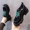2025 Retro British Style Women's Shiny Leather Lace-Up Platform Loafers