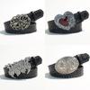 New Leather Heart-Shaped Belt Engraved Buckle Rivet Wide Waistband Belt Metal Rose Dress Waistband Gothic