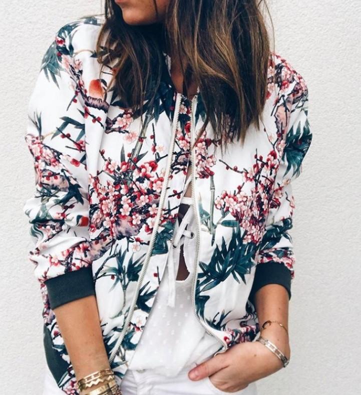 Frauen Elegante Zipper Bomber Jacke Frühling Herbst Floral Bedruckte Jacken Büro Tragen Schlanke Büro Mantel Retro Outwear