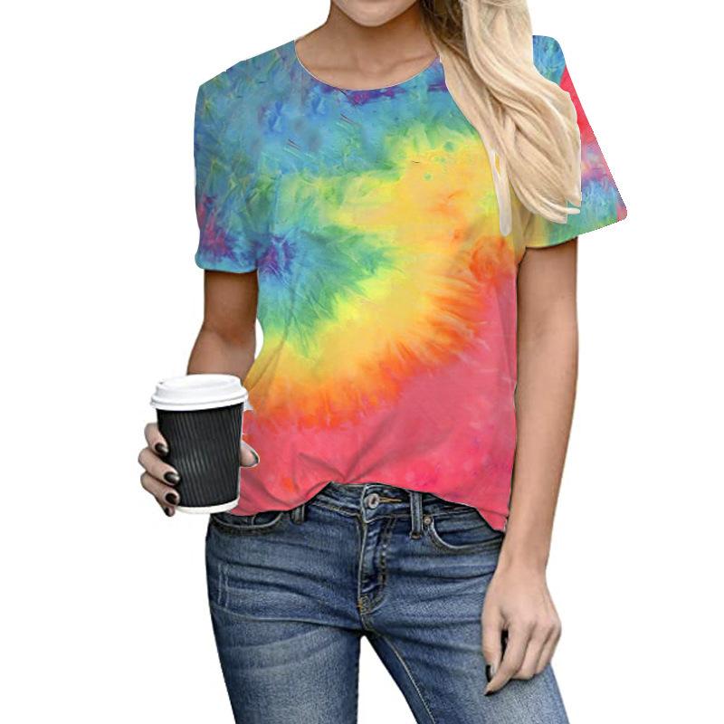 Floral 3D Printed Short Sleeved T-shirt Summer Breathable Polyester Simple Round Neck Top