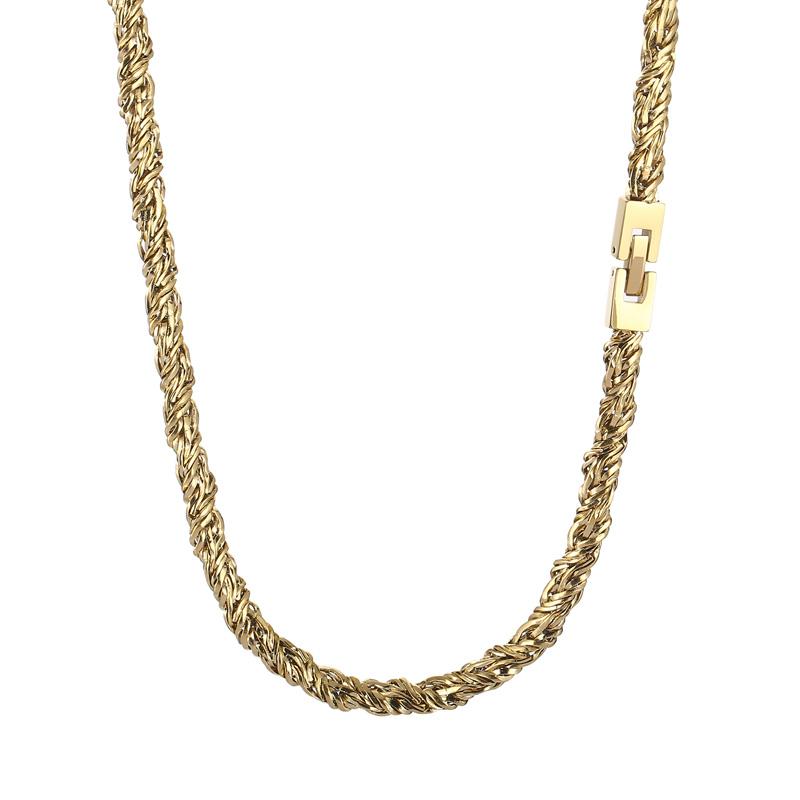 6mm Hip Hop Singular Chain Necklace Men's Stainless Steel Twisted Chain Simple Thick Necklace Gold/Black Color Pop Party Jewelry