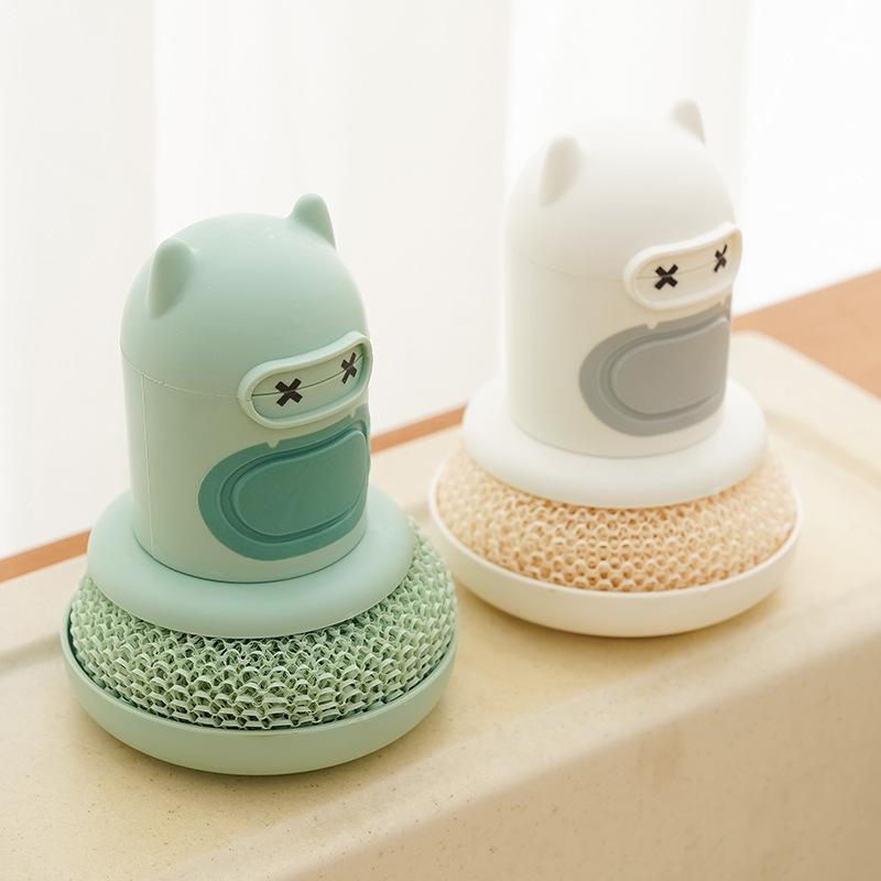 Cartoon Kitchen Brush with Automatic Liquid Dispenser Press To Clean Pot and Dish Scrubber