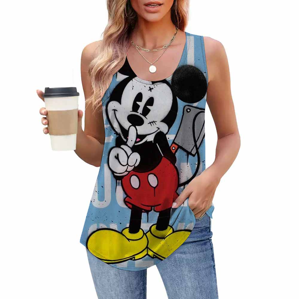 Modna koszulka z nadrukiem, casualowa, luźna, z okrągłym dekoltem, bez rękawów, odzież damska, T-shirty damskie