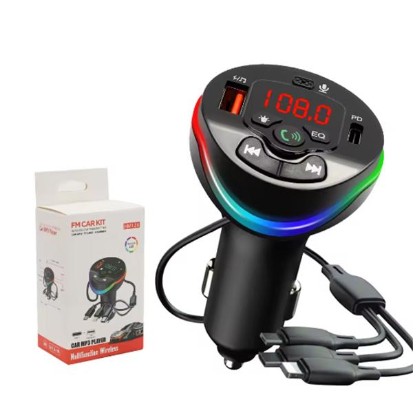 

Автомобильное зарядное устройство PD USB с зарядным кабелем 3 в 1, автомобильный Bluetooth 5.0 FM-трансмиттер, MP3-модулятор-плеер, автомобильный аудиоприемник с функцией громкой связи