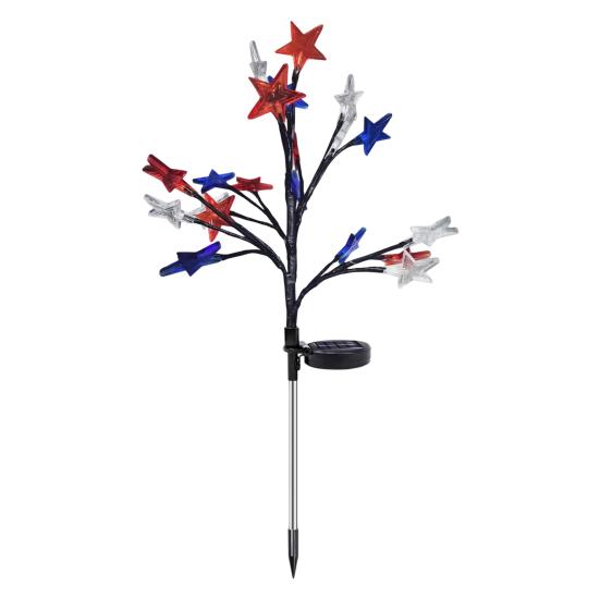 4. juli Solcelle Havebelysning, Rød Hvid Blå Stjerne Udendørs Lyskæder, Vandtæt Fleksibelt Design, Patriotisk Flag til Have Sti Terrasse