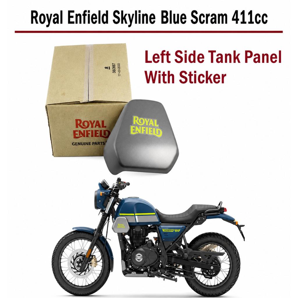 Royal Enfield "Skyline Blue Scram 411 Tank Panel With Sticker Left Side"
