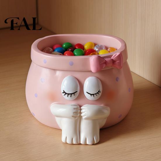 Cute Gift for Her Cartoon Girl Pen Holder, Resin Makeup Brush Decorative Desktop Unique Birthday Gifts Girls Organizer with Bow Design, Sundries