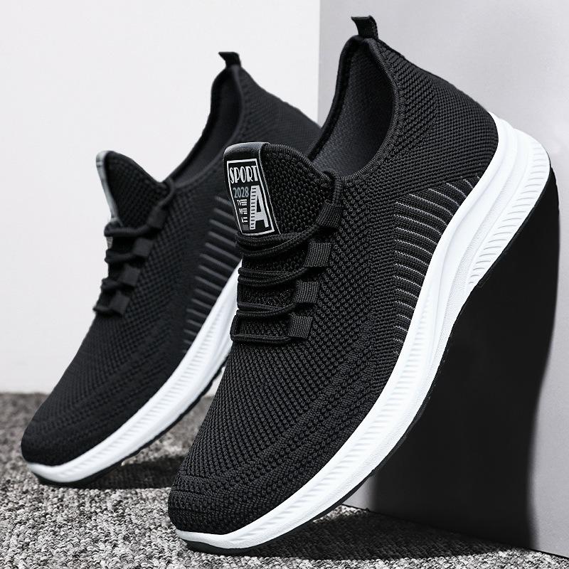 Shoes Men's Private Domain Gifts Shoes Middle Old Dad Shoes Casual Shoes Flying Weaving Breathable Single Shoes Solid Color Versatile Men's Shoes