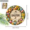 2D Flat 1pc Happy Easter “Egg Wreath” Sign Wooden Round Plaque, Spring Garden Courtyard Balcony Decor, Indoor/Outdoor Statue Wall Hanging Home Decor