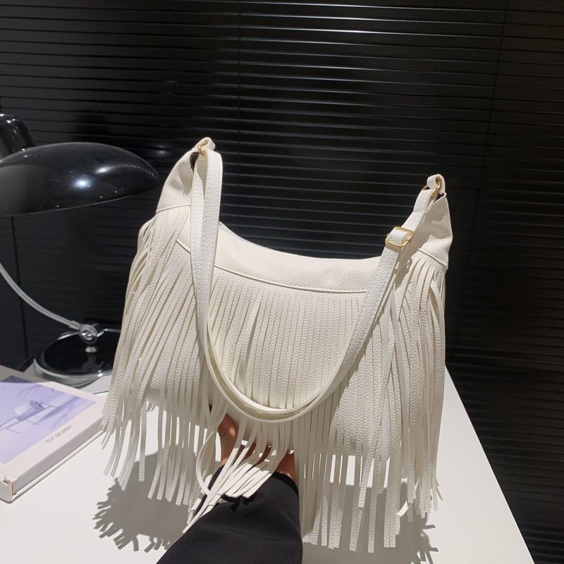 Elegante Borsa a Tracolla Retro con Frange da Donna Borsa a Spalla in Ecopelle Primavera 2024