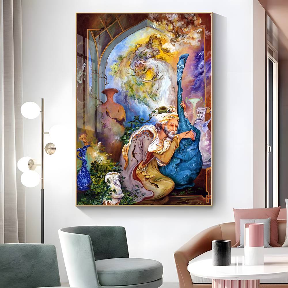 1pc Mahmoud Farshchian Persian Painting Poster Sticker Print Waterproof Wall Art For Living Room Bedroom Home Decor