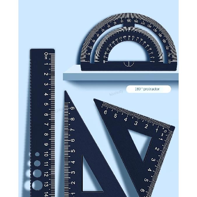 4 In 1 Aluminum Alloy Ruler Stationery Set Aluminum Alloy Multifunctional Combination Ruler Triangle Protractor for Drawing