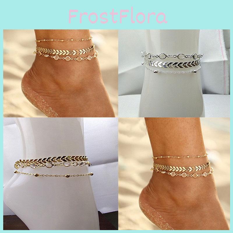 3pcs Set Of Exquisite Summer Beach Fashion Fishbone Chain Crystal Zircon Anklet