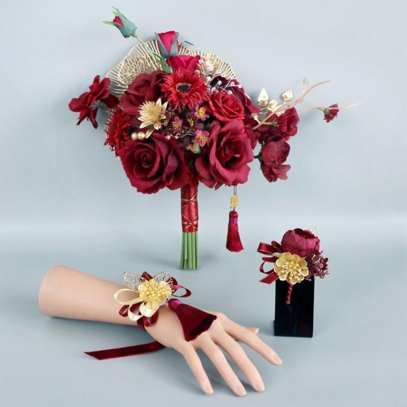 Künstlicher Blumen Brautstrauß/Anstecknadel/Handgelenkblume für Hochzeiten Künstliche Blumen Sträuße Realistische Kunstblumen Geschenke X3UC