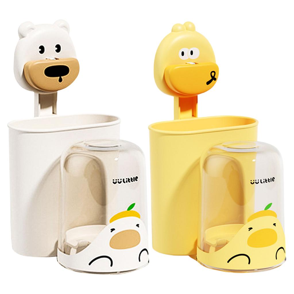 Upgrades Wall Mounted Toothbrush & Cup Holder for Kids Easy Install Multiple Use Bathroom Organizes Toothbrush Cup Stand