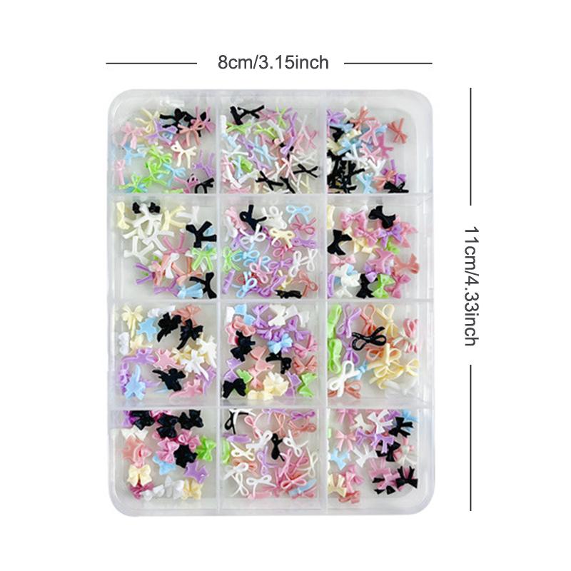 12 Grids Colorful Bowknot Set Resin Ribbon Nail Art Accessories Decoration Diy Manicure Mini Nail Gems