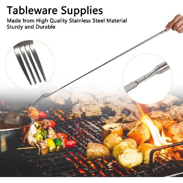 Extendable Fork,8.7 to 25.4 Inch Expandable fork prank,Expandable Telescopic BBQ Fork, Stainless Steel, Extendable Handle,Long Dinner Fruit Dessert