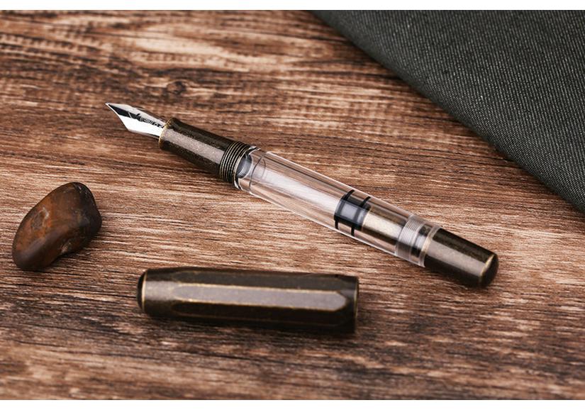 MOONMAN T1 Handmade Resin Fountain Pen, Large Capacity Piston Filler, Fine Nib with Aluminum Alloy Barrel