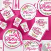 Happy Mothers Day Party Supplies Tableware Set 25 Set Floral Flowers Disposable Dinnerware Paper Plates Napkins Cups Pink Plast
