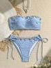 Shell Embellished Bandeau Two Piece Bikini Swimsuit Set Textured Fabric Adjustable Tie Sides Summer Beachwear Swimwear