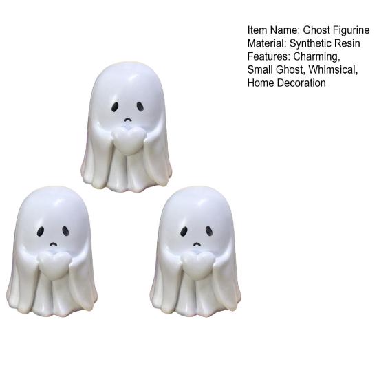 3 Pcs Halloween Ghost Figurine Spooky Small White Ghost Statue Resin Tabletop Ornaments for Indoor Home Office Desk Decor