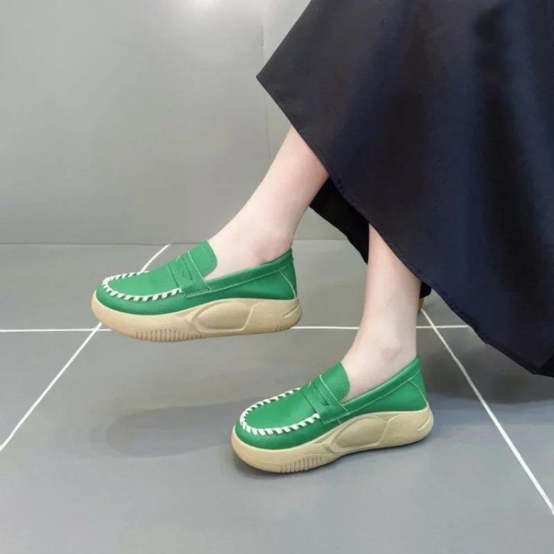 Woman Footwear Low Leather High on Platform Shoes for Women Loafers White Casual Daily Routine Autumn Offer Korean Fashion 2025