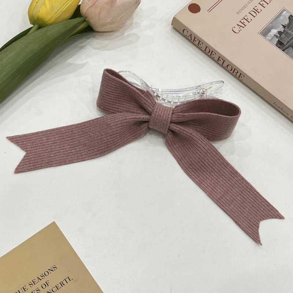 1pc Autumn and Winter Temperament Streamer Knitted Bow Back of the Head Half Tied Hair Duck Beak Clip Grip Clip Hair Ornament