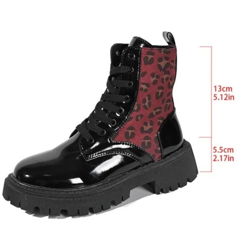 

Женская обувь 2026 Зима Новые женские ботинки Мода Леопардовый принт Современные ботильоны Тренд Обувь больших размеров Botas 43 красный