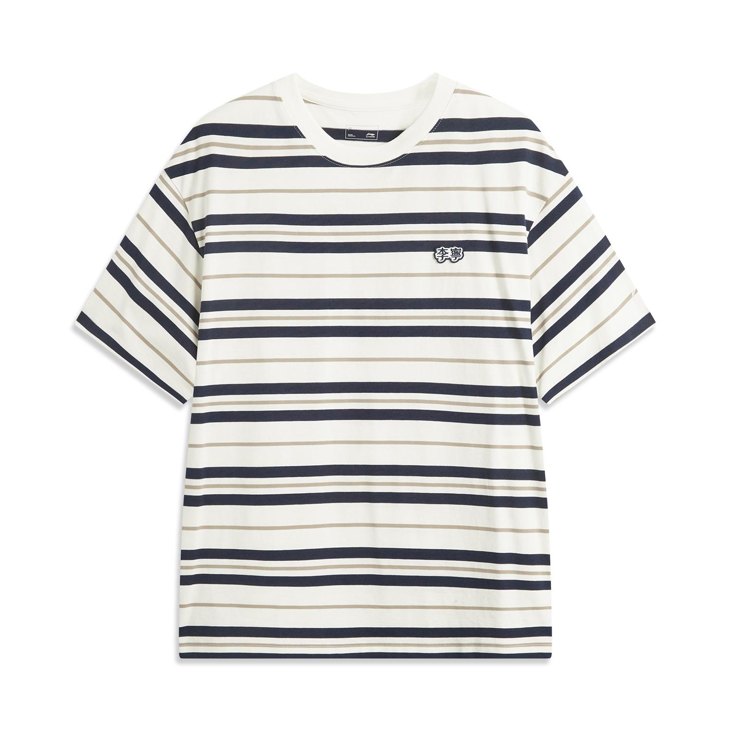 

Li-Ning Casual Striped Round Neck T-Shirt Men Tops Deep-Navy-Blue Cream ATSV515-5 S