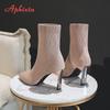 Fashion Aphixta Black Knitting Elastic Women Socks Boots Shoes Elegant Metal Thin High Heel Pointed Toe Ankle Boots for Women