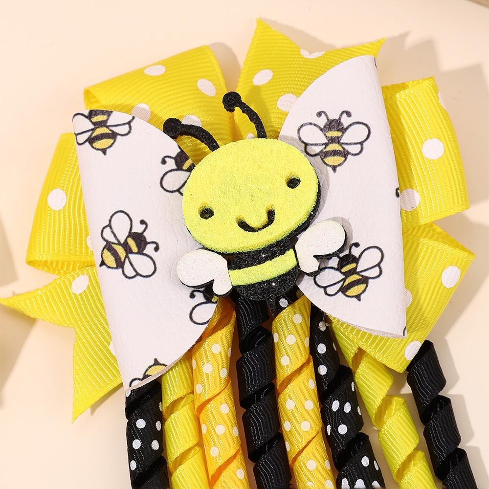 2Pcs Cartoon Bee Hair Clips For Girls Cute Dot Curly Ribbon Tassel Hairpins Kids Trendy Ponytail Hair Accessories Heawear Gift