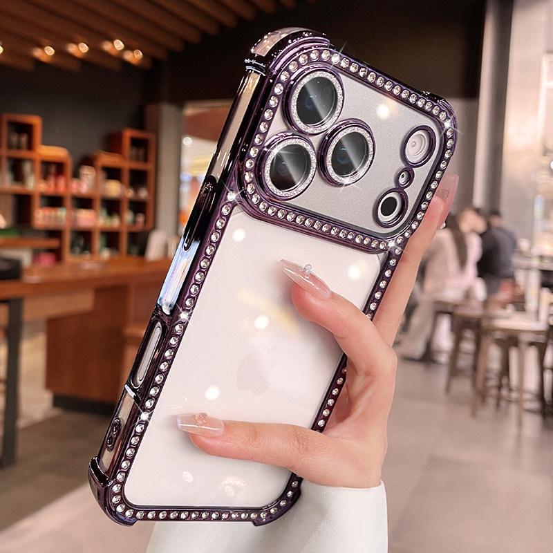 

Compatible Rhinestone Airbag Case for iPhone 17 Pro Max - Drop-Proof, Transparent, Diamond-Enhanced Cover iPhone17