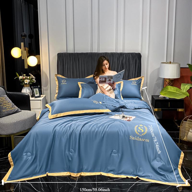 Summer Ice Silk Air Conditioning Quilt Thin Quilt Embroidered Summer Cool Quilt Washable Summer Quilt