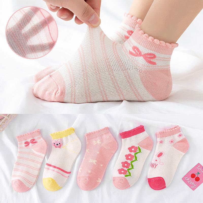 5 Pairs of Soft Cotton Children's Socks for Ages 1-12, Fashionable and Breathable for Summer