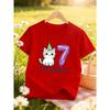 European Sizes Girls' Casual T-Shirt for Spring And Summer with a "CAT BIRTHDAY" Cat Print And Short Sleeves for Birthday Celebrations