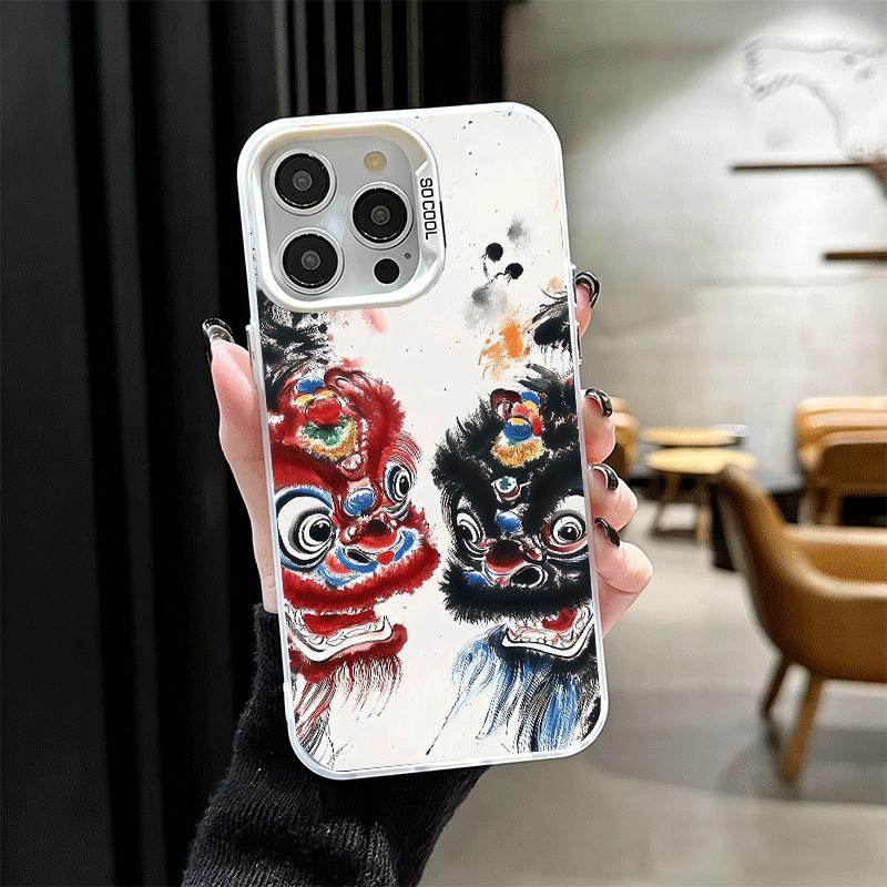 Lion Dance Ink Wash Shockproof Phone Case for iPhone 17 Air 16 16E 15 Pro Max 14 Plus 13 Mini 12 Back Cover Anti Fall Fundas