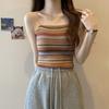 Women's Striped Knitted Camisole Vest Summer French Style Stylish Slim Fit Slimming Bottom Shirt Sleeveless Top