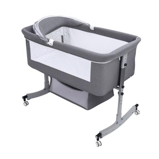Baby Bedside Crib, Bassinet with Large Curvature Cradle, Height Adjustable Bedside Bassinet, Movable Beside Bassinet with Mosquito Net (Grey)