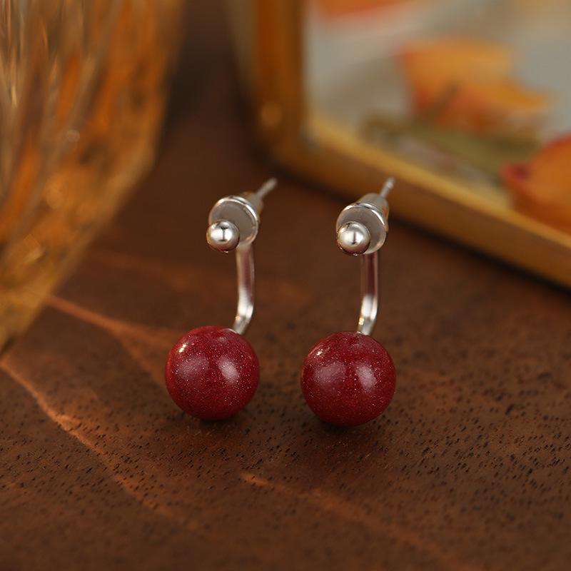 Banyan Tree S925 Silver Purple Gold Sand Cinnabar Earrings for Women - High-end Autumn/Winter 2024 Collection