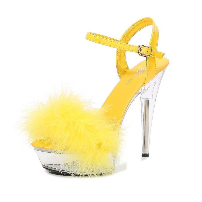 

HOKSVZY 190 Series, каблук 13 см, платформа 3 см, 34–43, прозрачная платформа для клубных девушек с мехом, женские сандалии LFD 43 жёлтый