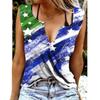 Womens Independerce Day Loose  V-Neck Sleeveless Button Print Tops Vest