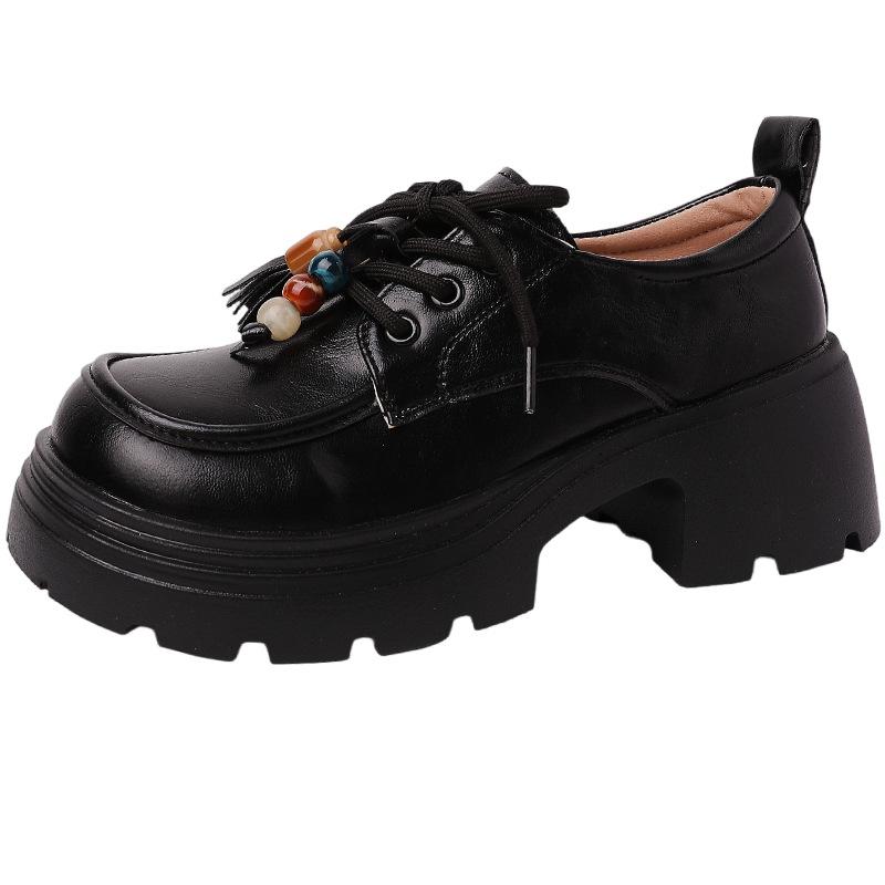 Fashion Mary Jane shoes platform heightening small leather shoes autumn and winter lace-up bag head single shoes comfortable and not tired feet lo