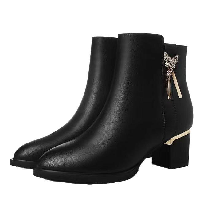 

Ботильоны на толстом каблуке для женщин, Ботинки больших размеров с широким голенищем, Новая модная зимняя обувь 2025 42